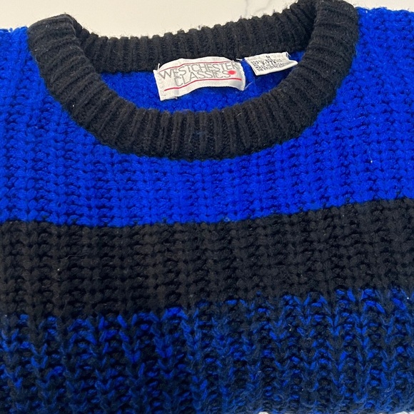 Vintage Pullover Sweater,80-90s,Striped, Black and Blue,Mens Medium Crewneck - Picture 8 of 8